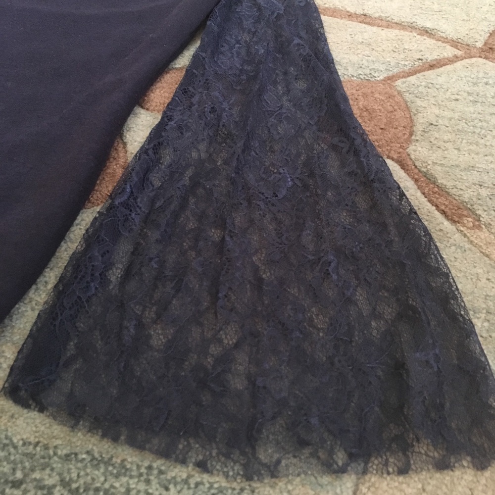 Navy Blue Lace Sleeve Dress - Picture 2 of 11